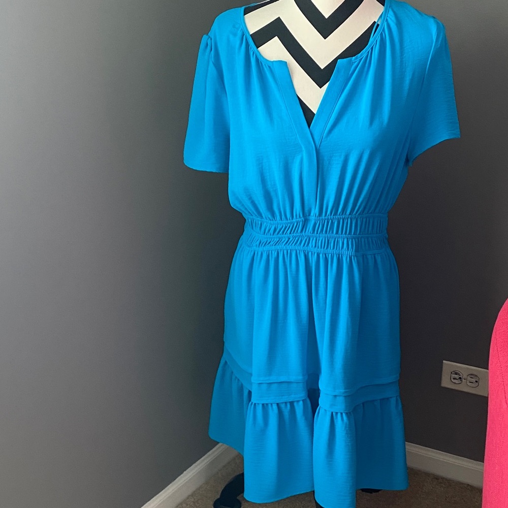 Bright Blue Short-Sleeve Tiered Dress-Tahiti never worn no tags though